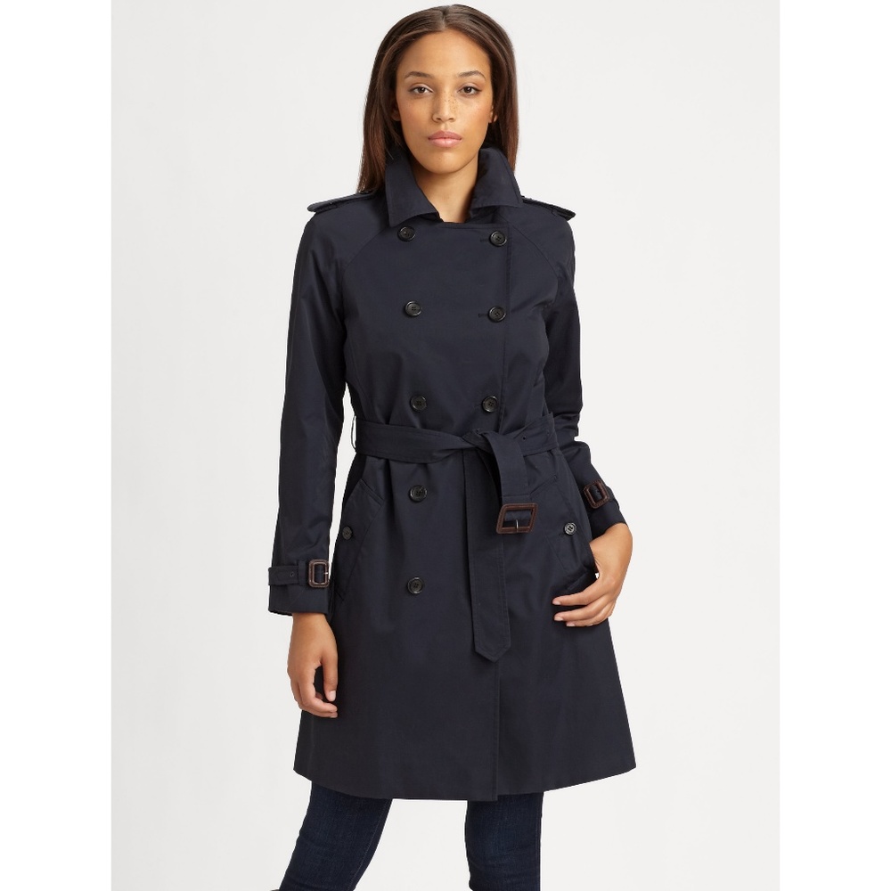 HUNTER Boots LEATHER BUCKLE Navy Trench Coat Size 6 MSRP $450